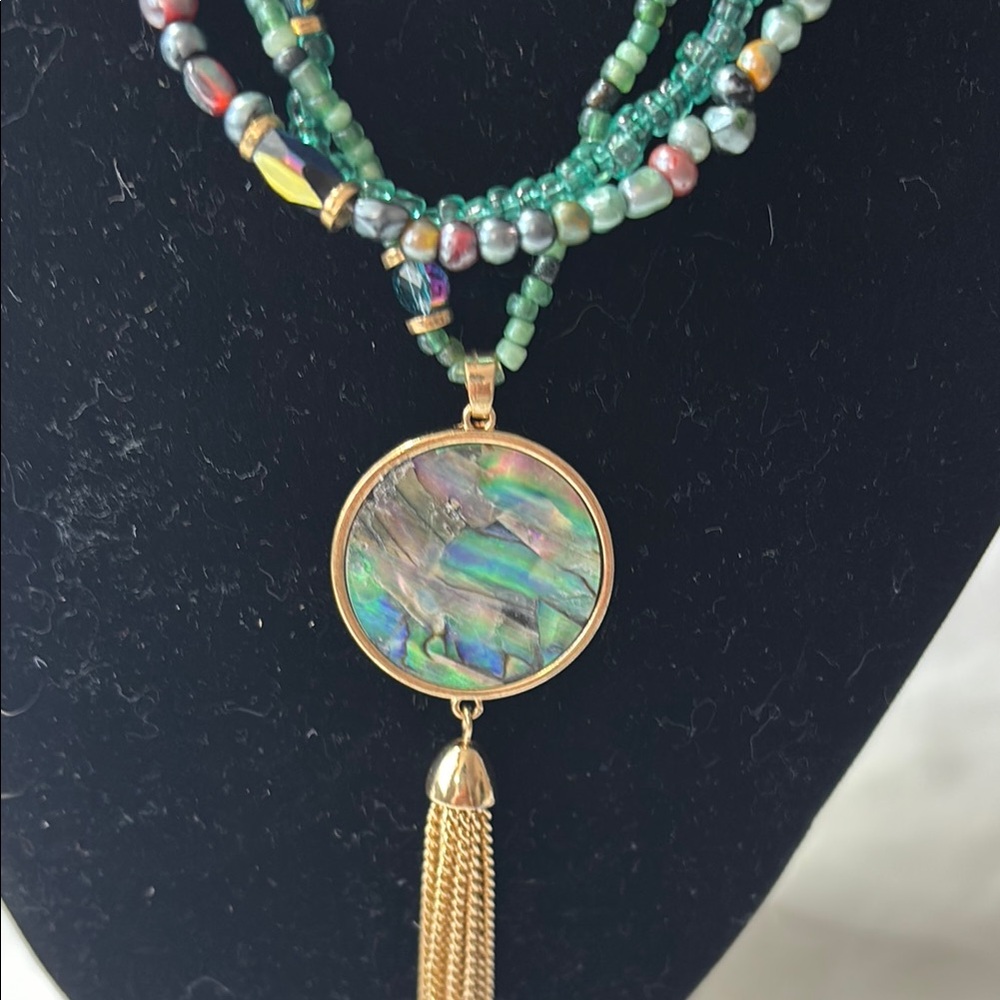 Hand Crafted Gold and Green Necklace with Elegant Pendant
